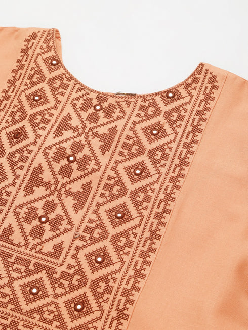 Embroidery Cotton Aari Work Straight Side Slit Kurta