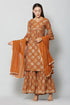 Rust Rayon Foil Printed Kurta Suit Set