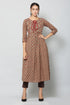 Women Cotton Printed Brown Flared Kurta