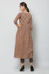 Women Cotton Printed Brown Flared Kurta