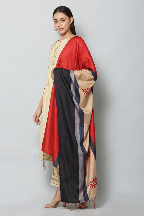 Women’s Art Silk Floral Printed Red Dupatta