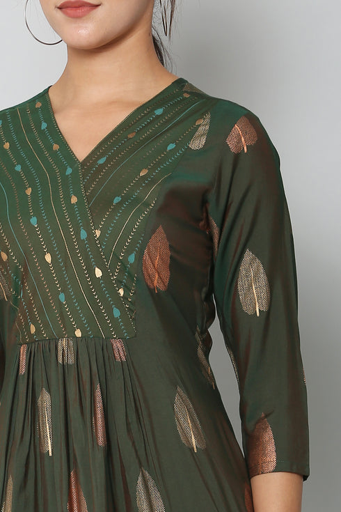 Women Kurta and Pant Set Muslin – Green