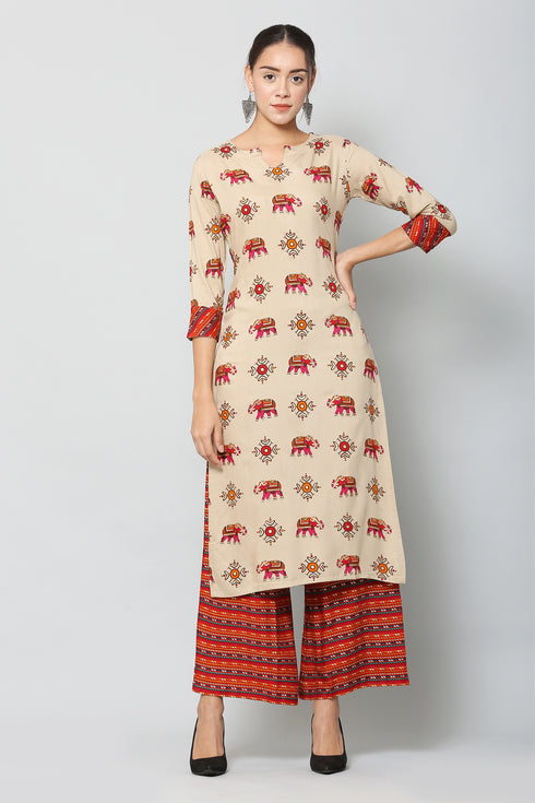 Women Kurta and Palazzo Set Rayon – Red
