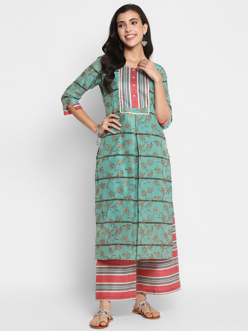 Rama Chanderi Silk Foil Printed Straight Kurta Palazzo Set