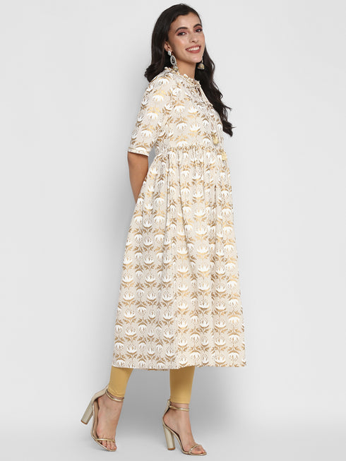 Women Printed Cotton Blend A-line Kurta