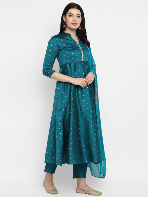 Women Straight Soft Taffeta Butti Kurta Suit Set