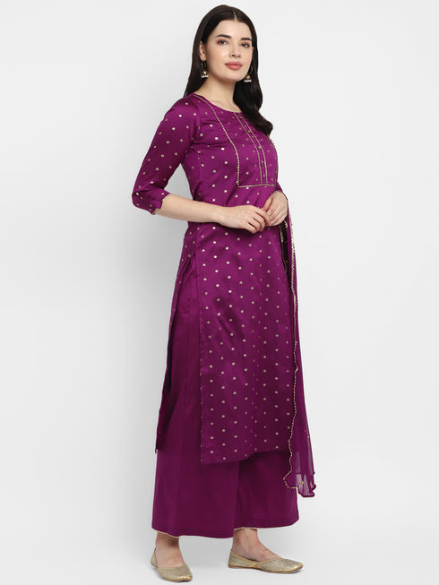 Women Straight Soft Taffeta Butti Kurta Suit Set