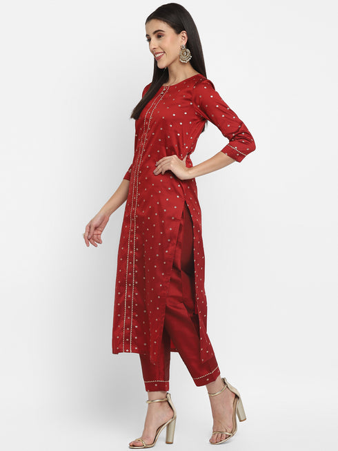 Women Straight Soft Taffeta Butti Kurta Suit Set