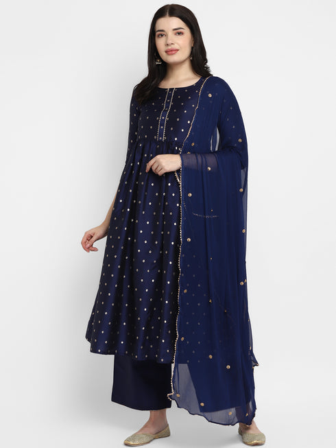 Women Straight Soft Taffeta Butti Kurta Suit Set
