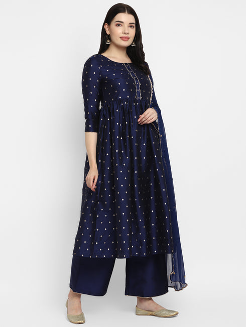 Women Straight Soft Taffeta Butti Kurta Suit Set