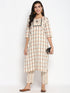 Women Cotton Checkered A Line Kurta Trouser Set