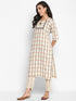 Women Cotton Checkered A Line Kurta Trouser Set