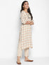 Women Cotton Checkered A Line Kurta Trouser Set