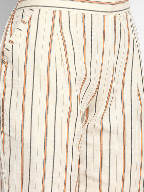 Women Cotton Checkered A Line Kurta Trouser Set