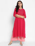 Women Embroidered Viscose Blend Straight Kurta (Rani)
