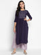 Women Embroidered Viscose Blend Straight Kurta (Purple)