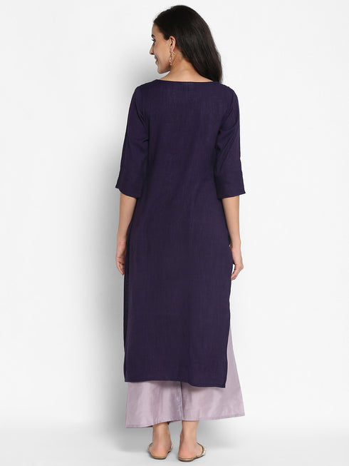 Women Embroidered Viscose Blend Straight Kurta (Purple)