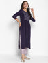 Women Embroidered Viscose Blend Straight Kurta (Purple)
