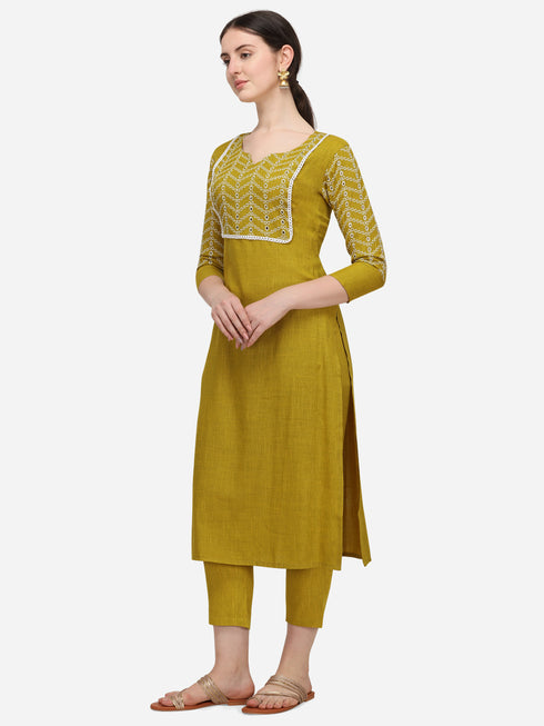 Women Sifly Work Kurta and Pant Set - Yellow