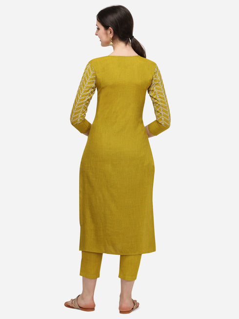 Women Sifly Work Kurta and Pant Set - Yellow