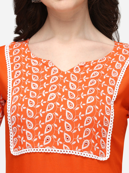 Women Sifly Work Kurta and Pant Set - Orange