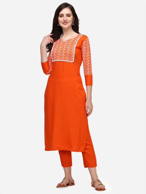 Women Sifly Work Kurta and Pant Set - Orange