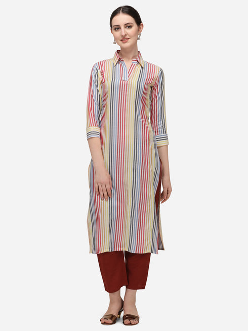 Women Casual Stripe Daily Wear Kurta (Multicolor)