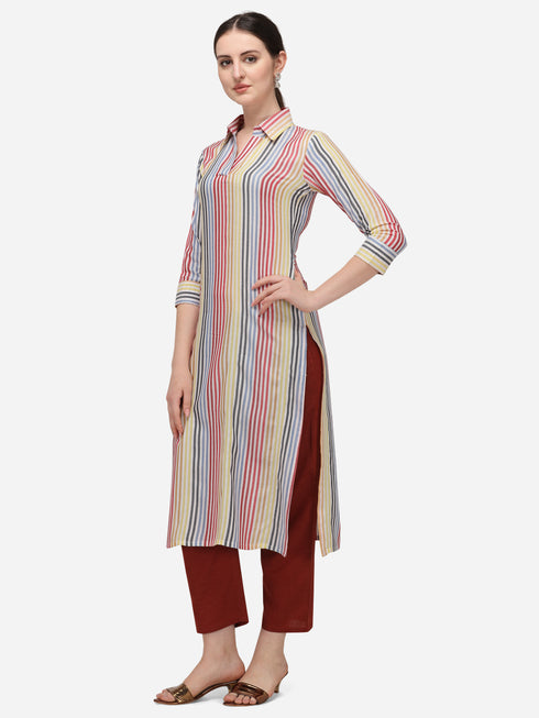 Women Casual Stripe Daily Wear Kurta (Multicolor)