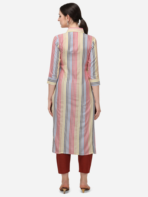 Women Casual Stripe Daily Wear Kurta (Multicolor)