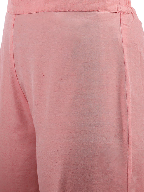 Peach-Coloured Cotton Embroidered Kurta Suit Set