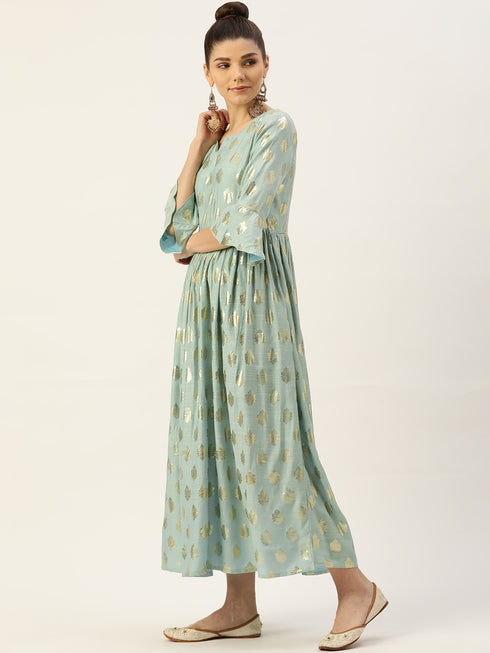 Women Rayon Satin Foil Printed Straight Kurta