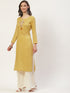 Women Embroidered Pure Cotton Straight Kurta (Yellow)