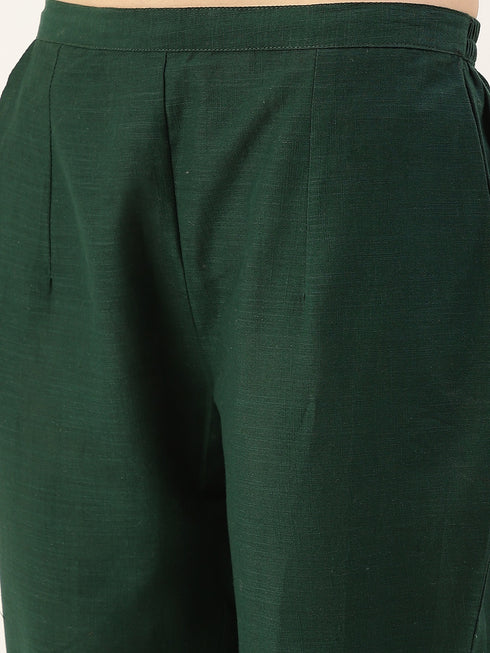 Green Cotton Blend Straight Kurta Suit Set