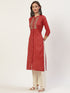 Women Embroidered Pure Cotton Straight Kurta (Red)