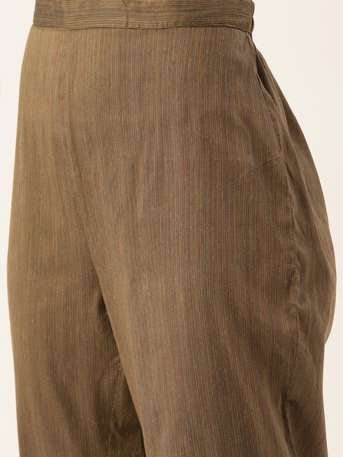 Grey Striped Chanderi Silk Kurta Suit Set