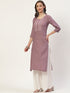 Women Embroidered Cotton Blend Straight Kurta (Purple)