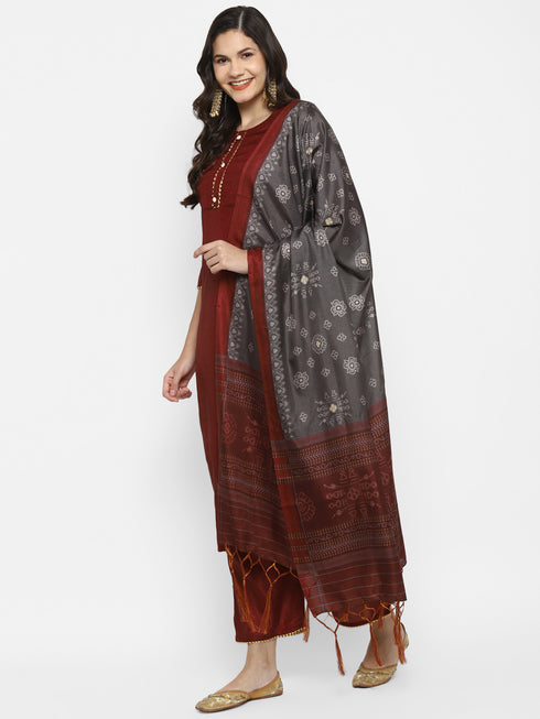 Women Maroon Gotta Patti Kurta with Palazzos & With Dupatta
