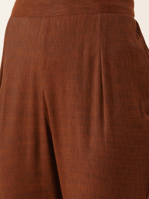 Coffee-Coloured Silk Embroidered Sequined Kurta Suit Set