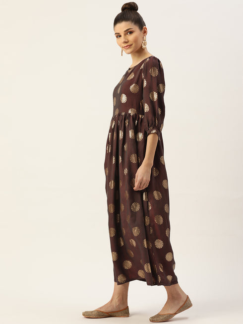 Women Rayon Satin Foil Printed Straight Kurta