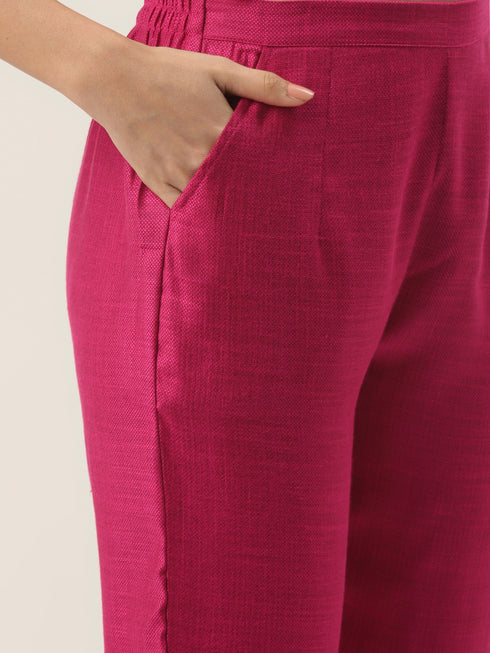 Pink Rayon Straight Embroidered Kurta Pant Set