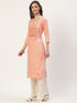 Women Embroidered Cotton Blend Straight Kurta (Orange)