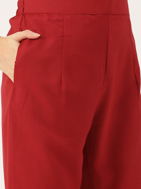 Maroon Panelled Straight Cotton Kurta Suit Set