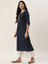 Women Embroidered Cotton Blend A-line Kurta  (Navy Blue)