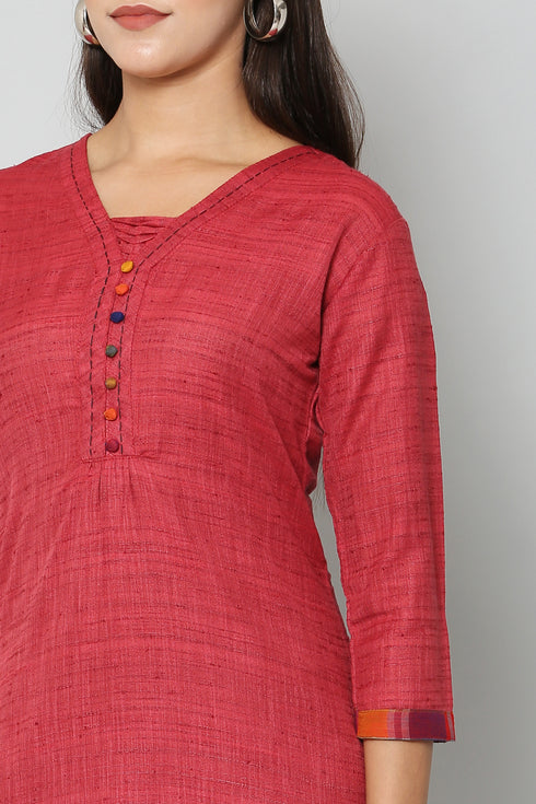 Women Kurta and Dupatta Set Cotton Blend - Maroon