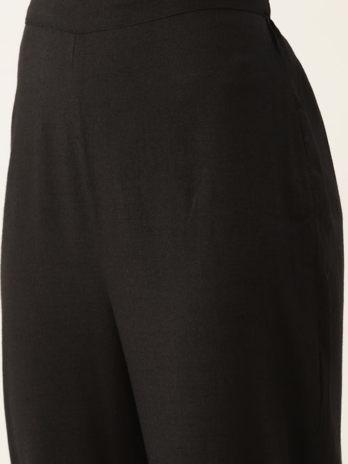 Black Silk Embroidered Sequined Straight Kurta Suit Set