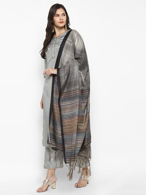 Women Grey Gotta Patti Kurta with Palazzos & With Dupatta