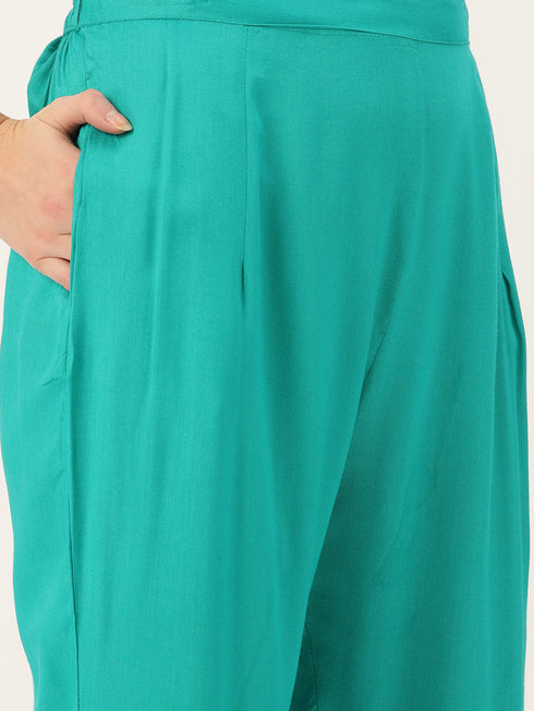 Rama Panelled Printed A-Line Rayon Kurta Suit Set