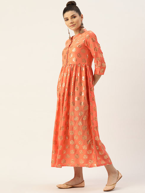 Women Rayon Satin Foil Printed Straight Kurta