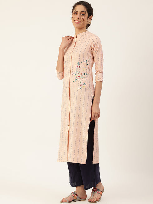 Women's Embroidery Cotton Zari Work Straight Kurta