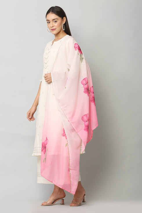 Women Art Silk Pink Digital Printed Dupatta
